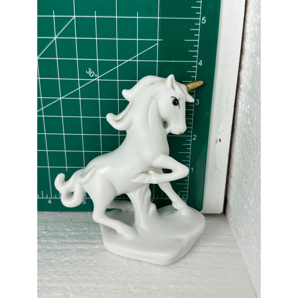 Vintage White Porcelain Unicorn Figurine Gold Horn Handcrafted Taiwan Decor
